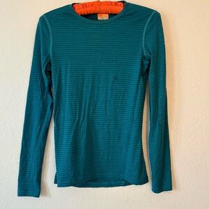 Icebreaker 200 Long Sleeve Merino Wool Top Teal Blue Stripe Baselayer